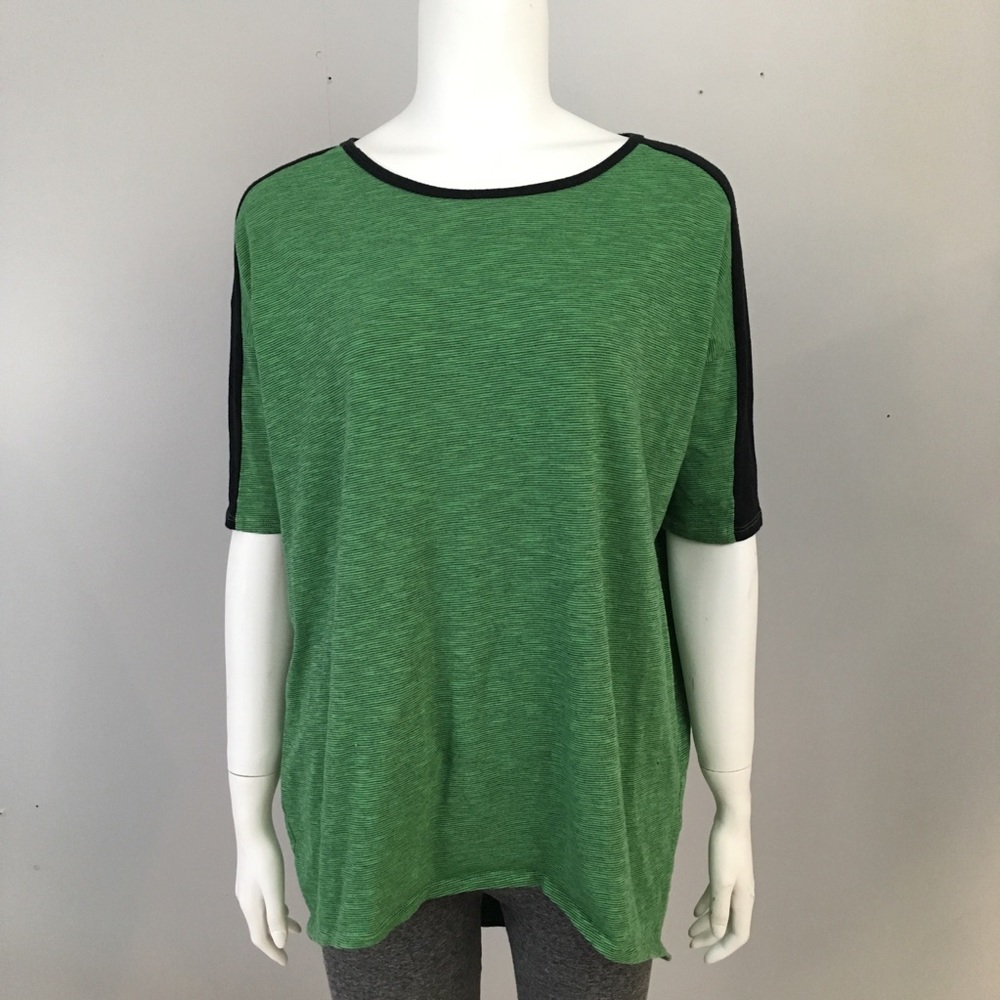 LuLaRoe Green Black Pinstripes Shirt